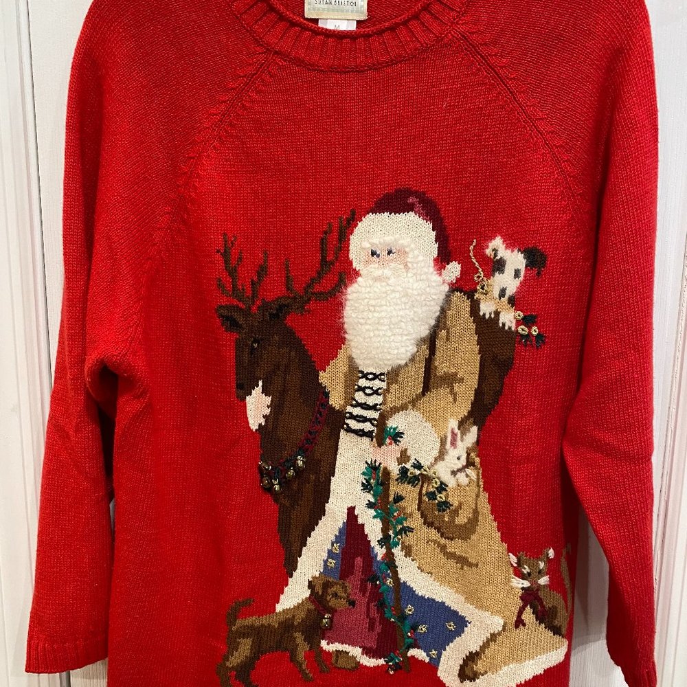 SUSAN BRISTOL VINTAGE RED CHRISTMAS SWEATER/SIZE MEDIUM